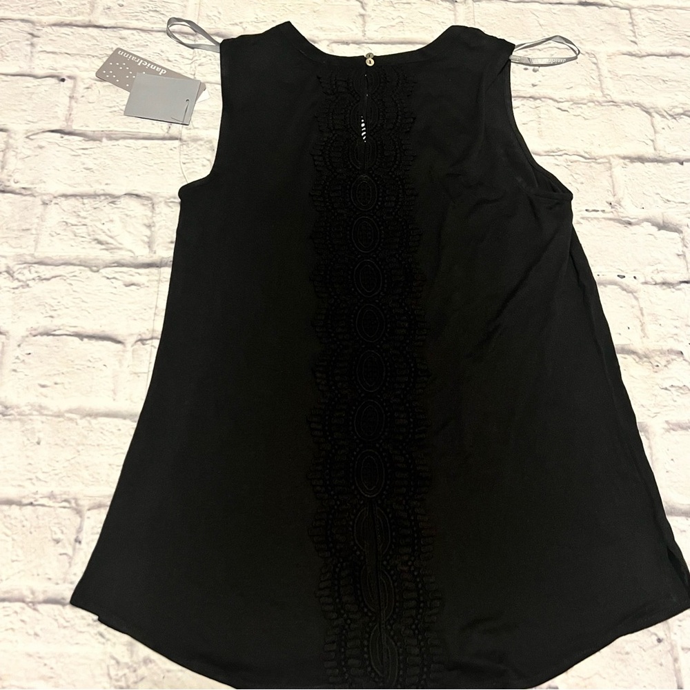 Daniel Rainn Tank Top Sleeveless Lace Trim Casual Blouse Black‎ XS